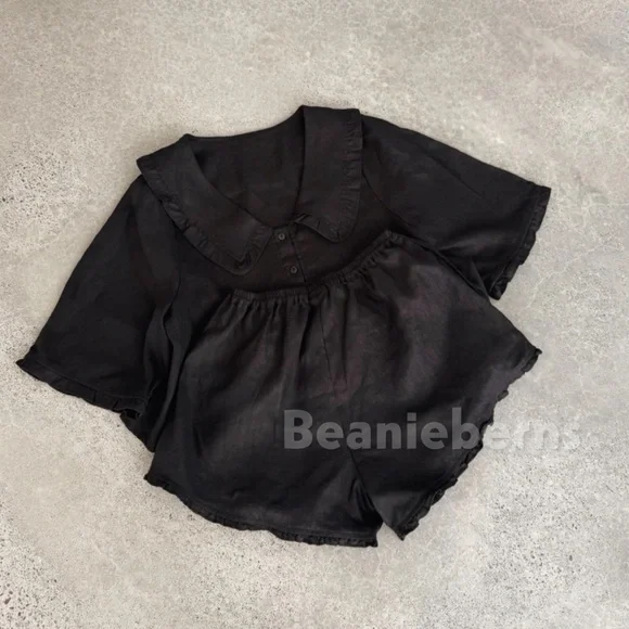 NWT Marlow and Mae 100% Linen Sylvie Blouse in Black Size S - Picture 8 of 11